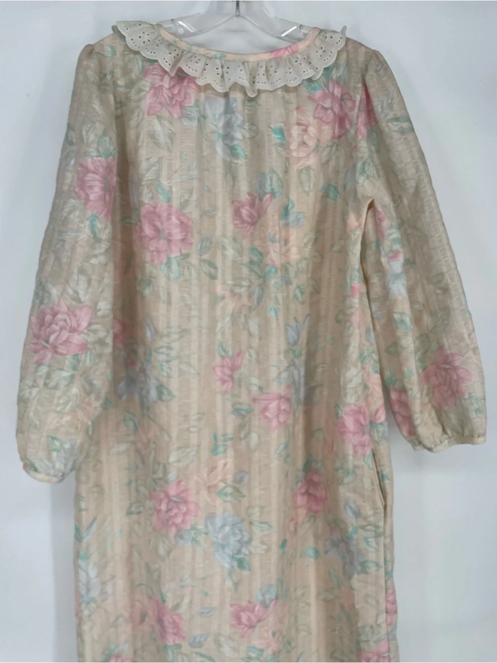 Vtg Anne Leslie Pastel Muted Floral 80s Textured Maxi House Coat PJs Zip Front - Picture 12 of 16
